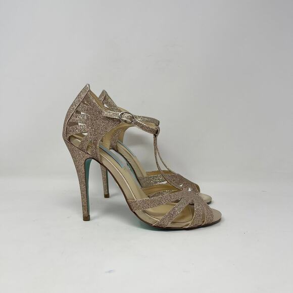 Blue by Betsey Johnson Tee Dress Sandals Womens 7 Champagne Glitter Heels - Picture 2 of 8